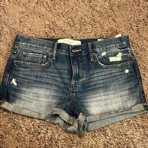 Abercrombie & Fitch Blue Jean Shorts Distressed Mid-Thigh